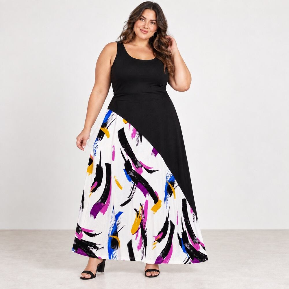 Lane Bryant Full Length Skirt Womens 14/16 Black White Multicolor Knit Soft